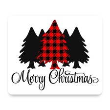 Merry Christmas Plaid Tree Buffalo Black Script Forest Mouse Pad 9.25x7.75 picture