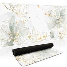 Green Desk Mat, Aesthetic Floral Large Mouse Pad, 35.4 x 15.7 Inch XXL Keyboa... picture