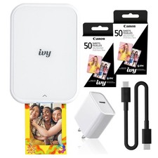 Canon IVY 2 Mini Photo Printer Bluetooth ZINK 2x3 Pure White Essentials Bundle picture