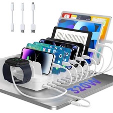 320W Charging Station for Multiple Devices, 10 Ports Fast Multi-Device White picture