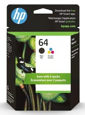 Genuine Brand New HP 64 Black & Tri Color Ink Cartridge 2 Pack EXP 2026+ picture