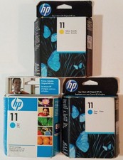 Genuine HP Printer Ink Cartridges -- HP 11 - Two Cyan, One Yellow - 2009-2017 picture