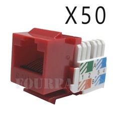 50x Pack Lot CAT6 Network RJ45 Port 110 Punch Down Keystone Snap-In Jack Red picture