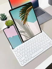 Macally Compact Bluetooth Keyboard w/ Tablet Slot White BTTABKEYBTPR Retro Round picture