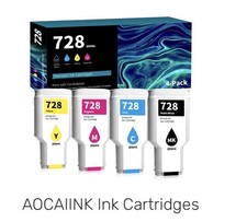 728 Ink Cartridges (4 X 300ml, Matte Black/Cyan/Magenta/Yellow), Open Box picture