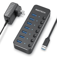 New Best USB 3.0 Hub, RSHTECH 7 Port Powered Hub Expander Aluminum Data hub with picture