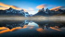 Landscape nature mist sunset mountains lake reflection Custom Gaming Mat Desk picture