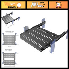 4-Post Vented Sliding Rack Shelf 1U, Adjustable Mounting Depth 15
