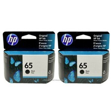 2 Black HP #65 2pack Black Ink Cartridges New Genuine Retail Box picture
