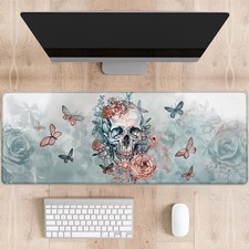 Skull Rose Gaming Mouse Pad Gothic Floral Desk Mat 31.5x11.8 Inch picture
