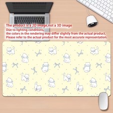 1pc Kawaii White Cat & Blue Bow Desk Mat with Non-Slip Rubber Base, Washable M picture