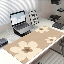 1pc Minimalist Beige Desk Mat & Gaming Mouse Pad with Non-Slip Rubber Base, Wa picture