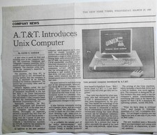 AT&T introduces UNIX PC computer - clipping from New York Times, March 27, 1985 picture