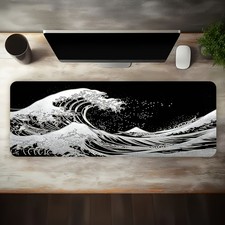 1pc Large Japanese Wave & Mount Fuji Gaming Desk Mat - Non-Slip Rubber Base Ov picture