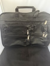 Black Faux Leather Laptop Briefcase Bag Multi Pocket Business Travel Case picture