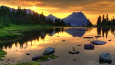 Landscape mountains sunset lake glacier national park Custom Gaming Mat Desk picture