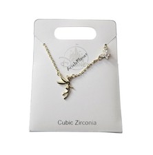 Disney Parks Peter Pan Tinker Bell & Butterfly Cubic Zirconia Gold Tone Necklace picture