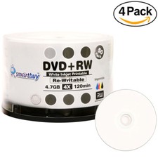 200 Smartbuy DVD+RW 4x 4.7GB White Inkjet Hub Printable Rewritable DVD Disc picture