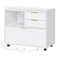 File Cabinet Wooden Lateral 4 Drawer Charging Station White WT37UWJ01 HOOBRO picture
