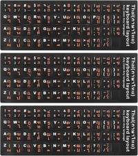 3Pcs Thai Keyboard Stickers PC Keyboard Stickers Black Background with Orange Wh picture