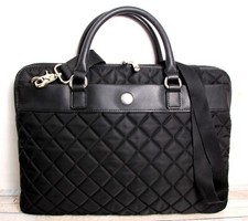 KHOMO AVIGNON BLACK QUILTED NYLON LEATHER LAPTOP MESSENGER SHOULDER BAG 15
