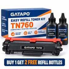TN760 Refillable Toner Cartridge 1PK +2 Refill Bottles for Brother HL‑L2350DW  picture