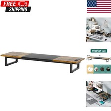 Dual Monitor Stand Riser with 2 USB Charging Ports Wood Computer Desk Organizer picture