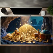 A Large Gaming Mouse Pad Featuring a Cave Filled with Golden Coins And Various picture