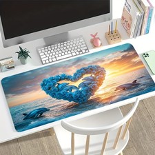 1pc Large Dolphin & Heart Rose Seascape Gaming Mouse Pad - Extra-Long Desk Mat picture
