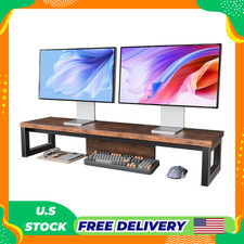 Dual Monitor Stand Riser, Wood and Steel Monitor Riser, Long Computer Monitor St picture