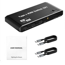 8K 2x1 USB C KVM Switch 100W PD Charge 2 In 1 Out  For 2 Laptop 1 Monitor picture
