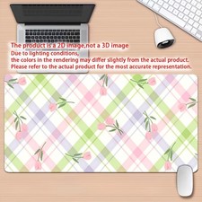 2D Pastel Pink Tulip Plaid Desk Mat Gaming Mouse Pad 1pc - Non-Slip Rubber Bas picture
