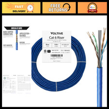 100ft Cat6 Ethernet Cable, Riser Rated, 600MHz, Solid Copper, UTP, Blue, 23AWG picture