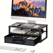 Metal Monitor Stand Riser with Fabric Drawer, 2-Tier Computer Desk Organizer ... picture