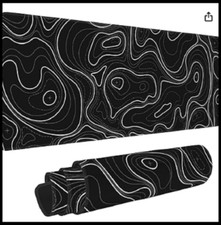 Large Gaming Mouse Pad Black Topographic Contour Mouse Pad Extended XL Long M... picture