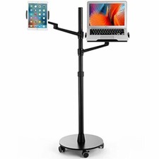 Tablet Laptop Notebook Floor Stand 2-in-1 Rolling Adjust Dual arm Tablet iPad picture