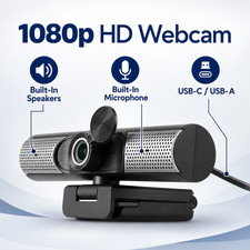Aluratek AWCS06F 1080p HD Webcam USB-C USB-A Built-In Speakers & Mic Black picture