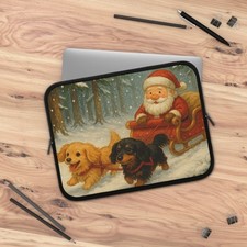 Christmas Laptop Sleeve Santa & Dogs Holiday Gift Cute Decor Pet Lovers  picture