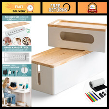 Set of 2 Wood Cable Management Boxes - Large & Medium Cord Organizer for Wires, picture