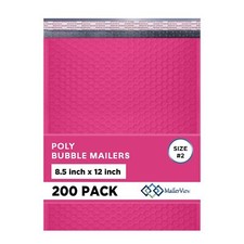 Hot Pink Bubble Mailers 8.5x12, Poly Padded Envelopes #2, 200 Pack picture