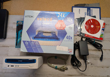 TDK Velocd 241040ue External CD-RW Drive USB CD-R/RW Burner Beige Clear Blue Y2K picture