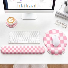 Ergonomic Mouse Pad with 3-piece set, Checkered Pattern - Pink and White picture
