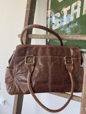 WILSONS Butter Brown Soft LEATHER LAPTOP CARRIER Satchel Brass Accents Large picture