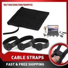 100X Cable Strap Black Wire Cord Hook Loop Ties Reusable Fastening Organizer-Lot picture
