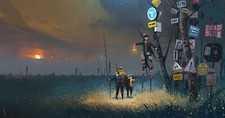 Landscape lantern stilts signs sunset science Custom Gaming Mat Desk picture