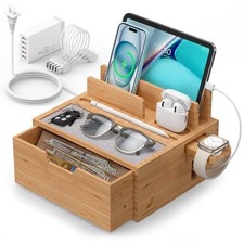 Multi-Device Charging Station Dock & Organizer, with Natural (With Charger) picture