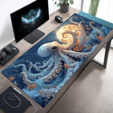 White Octopus Desk Mat, Octopi Moon Mousepad, Octopus Mouse Pad, Gaming Mousepad picture
