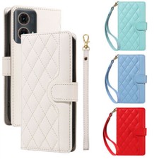 Flip Strap Grid Leather Wallet Cover Case for Motorola G73 G32 G84 G85 G14 G04 picture