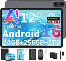 12 Inch Tablet with Keyboard - 2026 Gemini AI Android 16 Tablet, Black Case picture