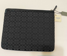 Coach Signature Canvas Tablet Sleeve/Pouch Zip Closure Black/Gray 11x8.5” F61035 picture